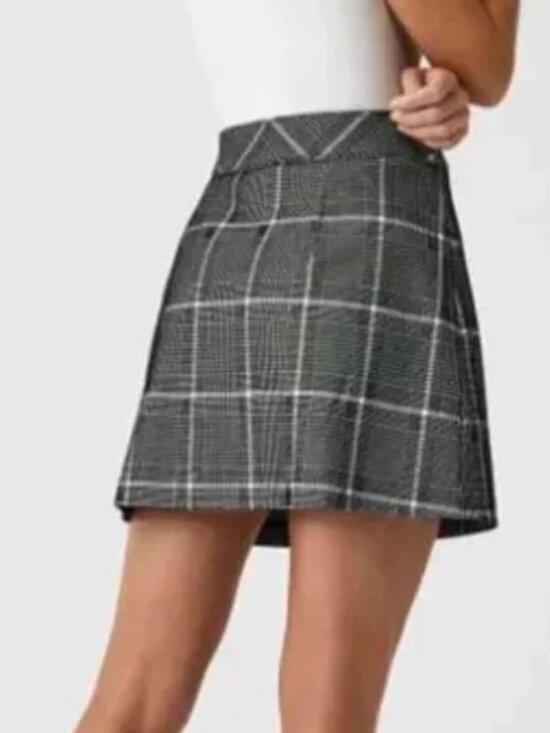 Like New SPANX Perfect Mini Skirt Skort Stretch Plaid Houndstooth Jacquard - Picture 3 of 8